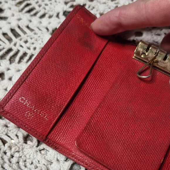 Authentic CHANEL Burgundy Textured Leather Button Key Card Wallet with Gold CC - Picture 3 of 12